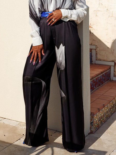 

Floral Regular Fit Urban Fashion Straight Pants, Black, Pants