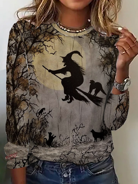 

Casual Halloween Crew Neck Long Sleeve T-shirt, Khaki, T-shirts