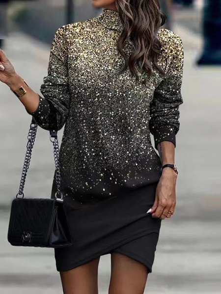 

Women Contrast Stitching Mock Neck Long Sleeve Comfy Casual Midi Dress, Color5, Sweashirt Dress