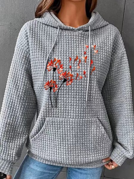 Red Cardinal Simple Loose Hoodie, Gray, Hoodies&Sweatshirts