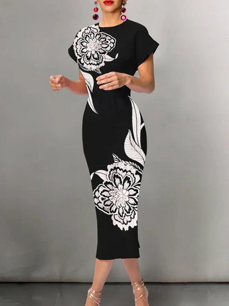 

Plus size Regular Fit Floral Urban Dress, Black, Plus Dresses
