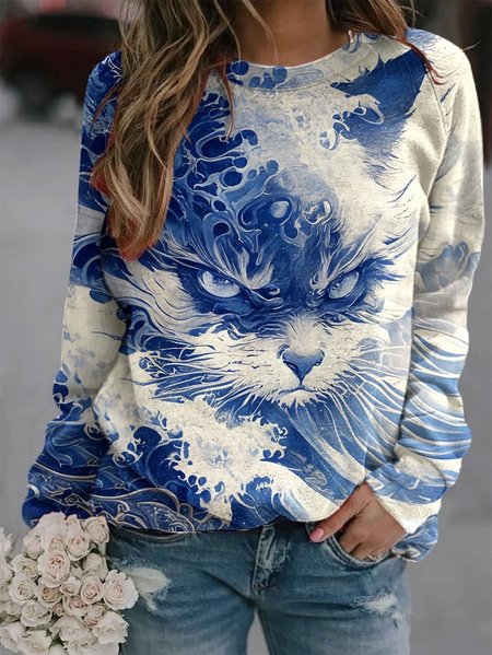 

Women's Printed Sweatshirt, Blue, Hoodies&Sweatshirts