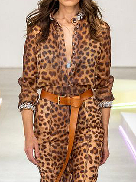 

Urban Loose Regular Sleeve Printing Shirt, Leopard, Blouses and Shirts