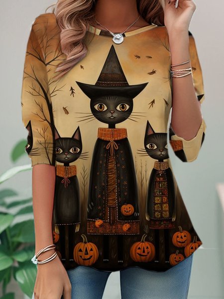 

Casual Halloween Crew Neck Long Sleeve T-shirt, Multicolor, T-shirts