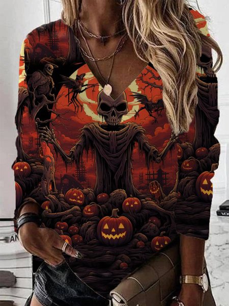 

Casual V Neck Halloween Sweatshirt Printing, Multicolor, Hoodies & Sweatshirts