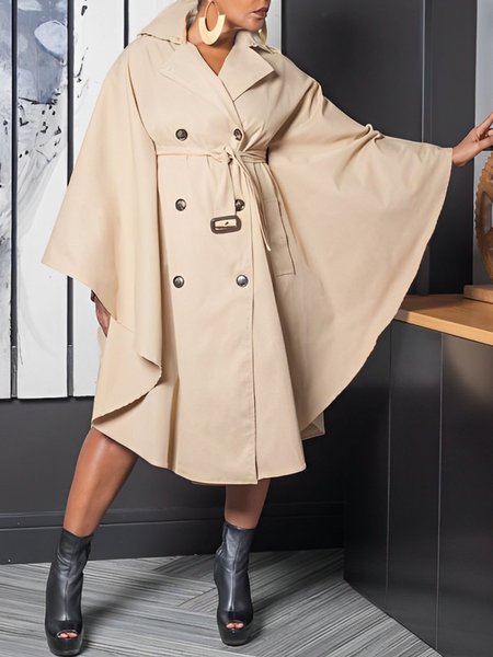 

Urban Dolman Sleeve Plain Trench Coat With Belt, Khaki, Trench Coats