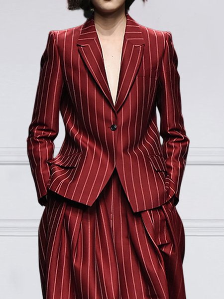 

Lapel Collar Stripe Pocket Urban Blazer, Red, Blazers