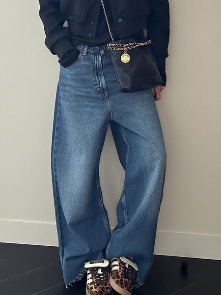 

Plain Denim Loosen Casual Jeans, Denim blue, Jeans