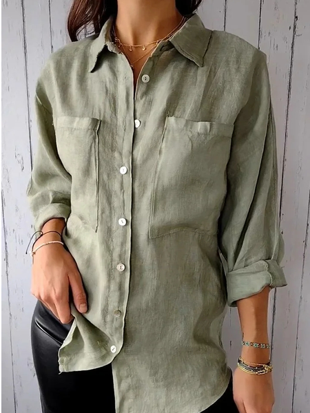 

Casual Plain Loose Shawl Collar Shirt, Green, Long/Full Length Sleeve