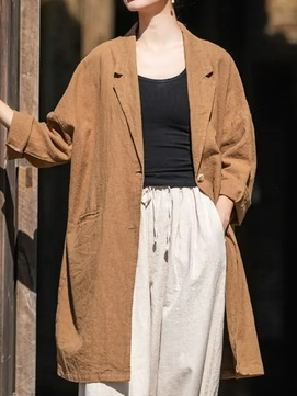Casual Cotton Blazer, Brown, Outerwear