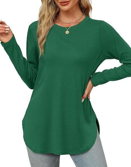 

Women's Long Sleeve Tee T-shirt Spring/Fall Plain Crew Neck Daily Going Out Casual Top, Green, T-Shirts