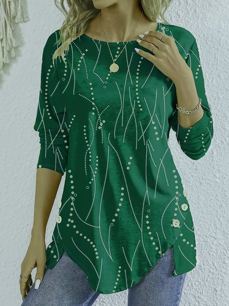 

Crew Neck Long Sleeve Abstract Lace Regular Loose Blouse For Women, Green, Blouses