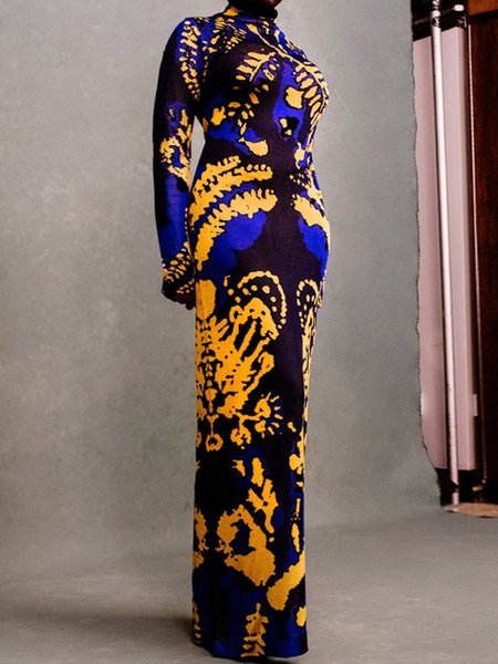 

Urban Turtleneck Abstract Printing Dress, As picture, Maxi Dresses