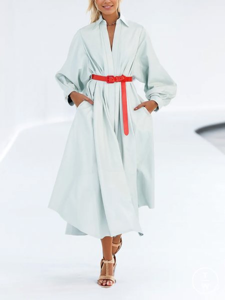 

Urban Pu Loose Faux Leather Midi Dress With Belt, Sky blue, Midi Dresses