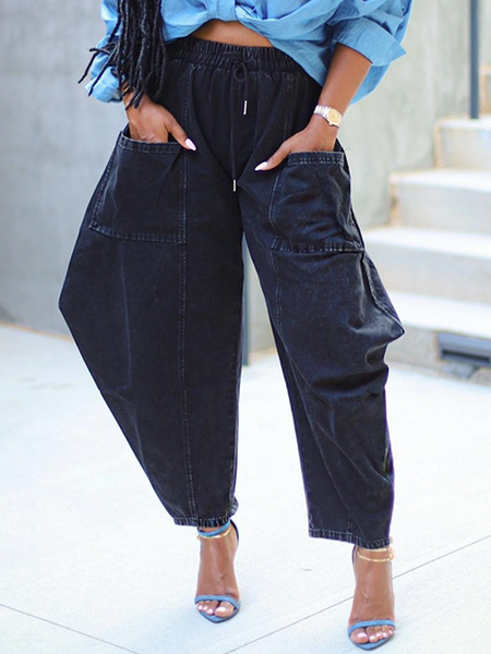 Micro-Elasticity Loose Denim Casual Long Jeans, Black, Jeans