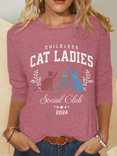 

Childless Cat Lady Print Casual Long Sleeve Shirt, Watermelon, Long sleeves