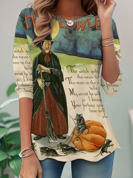 

Casual Halloween Crew Neck Long Sleeve T-shirt, Multicolor, T-shirts