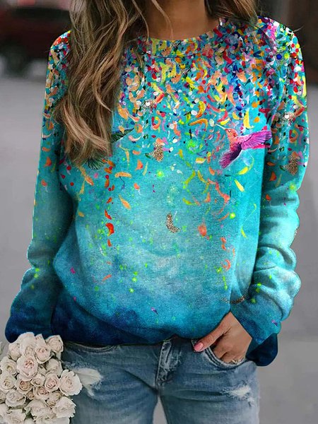 

Casual Crew Neck Floral Sweatshirt, Green, Hoodies & Sweatshirts