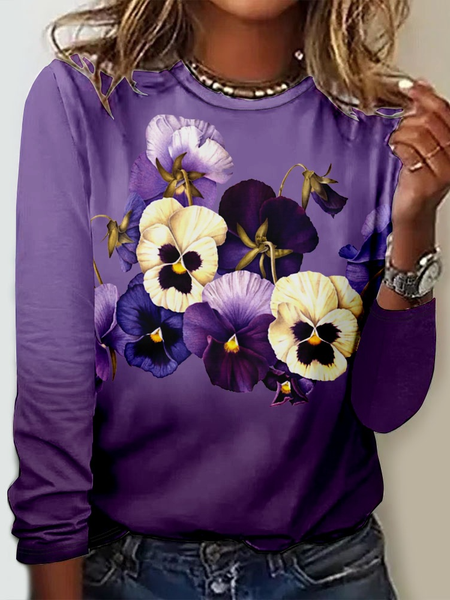 

Alzheimer's Casual Crew Neck 3D Printing Regular Fit Blouse, Purple, Long sleeves