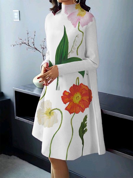 

Elegant Floral Dress With Pocket, White, Midi Dresses