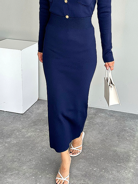 High Elasticity Urban Regular Fit Maxi Skirt, Navyblue, Skirts