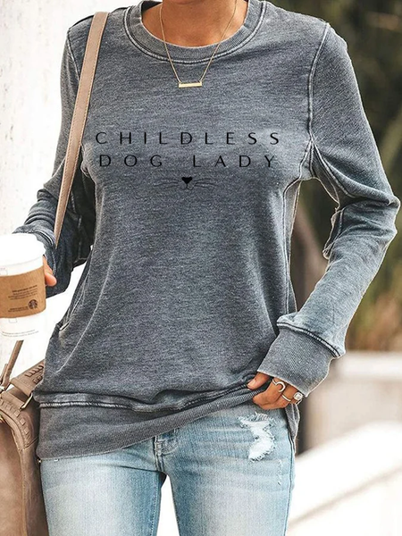 

Women's Childless Dog Lady Print Casual Sweatshirt, Gray, Hoodies&Sweatshirts