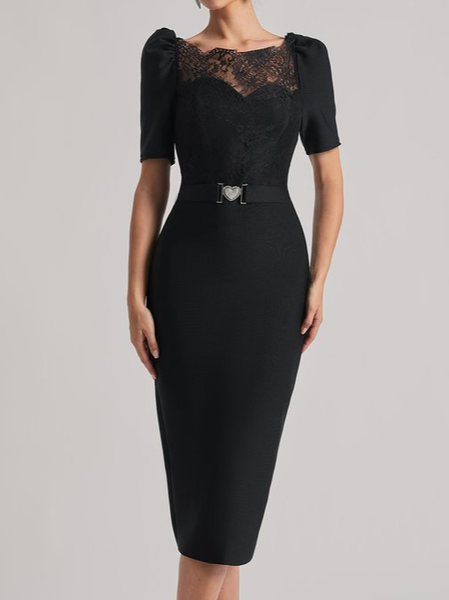 

Women's Short Sleeve Summer Plain Lace Dress Off The Shoulder Holiday Going Out Urban Midi Bodycon, Black, Dresses