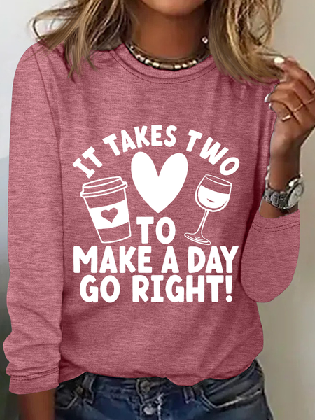 

It Takes Two To Make A Day Go Right Casual Long Sleeve Shirt, Watermelon, Long sleeves