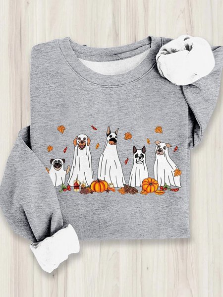 

Casual Crew Neck Halloween Sweatshirt, Gray, T-shirts