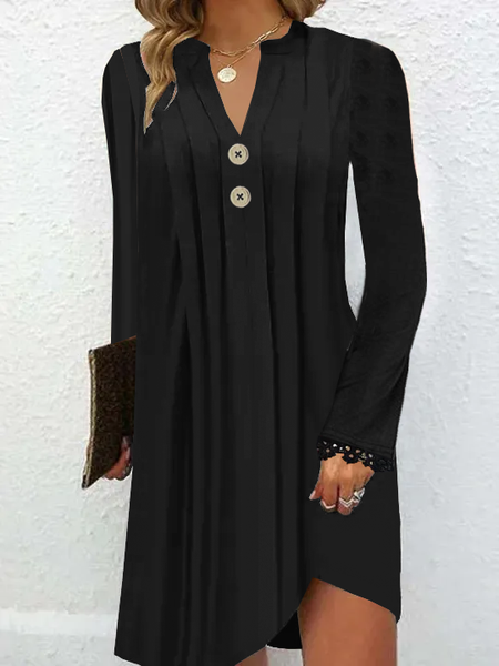 

Women Plain Long Sleeve Comfy Casual Lace Midi Dress, Black, Dresses