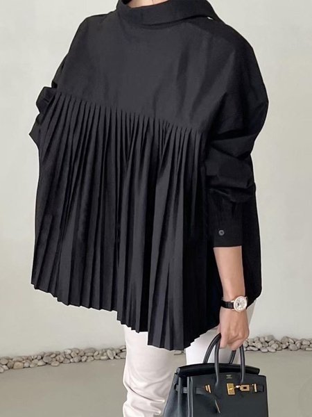 

Urban Pleated Loose Shirt, Black, Blouses and Shirts