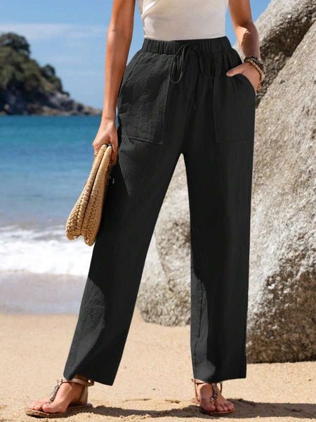 

Women's Casual Plain Straight Pants, Black, Pants