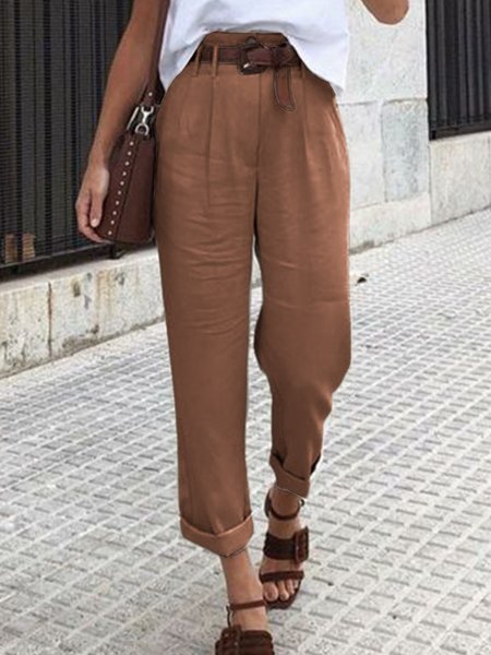 

Casual Daily Cotton And Linen Plain Loose Long Pants, Brown, Pants