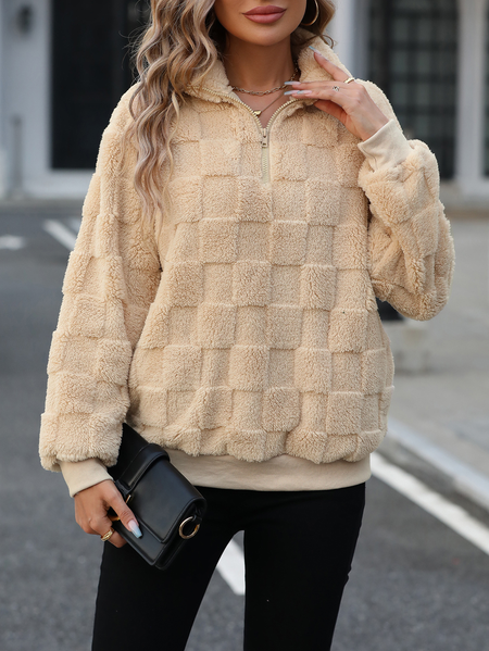 

Casual Teddy Velvet Sweatshirt, Apricot, Outerwear