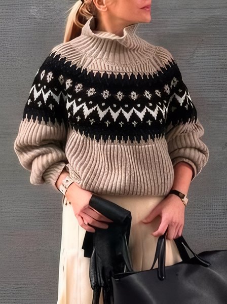 

Urban Raglan Sleeve Loose Turtleneck Sweater, Brown, Pullovers