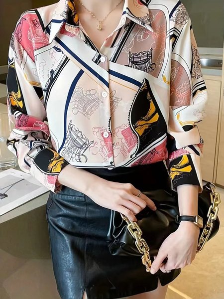 

Women's Long Sleeve Shirt Spring/Fall Geometric Shirt Collar Daily Going Out Urban Top, Red, Shirts & Blouses