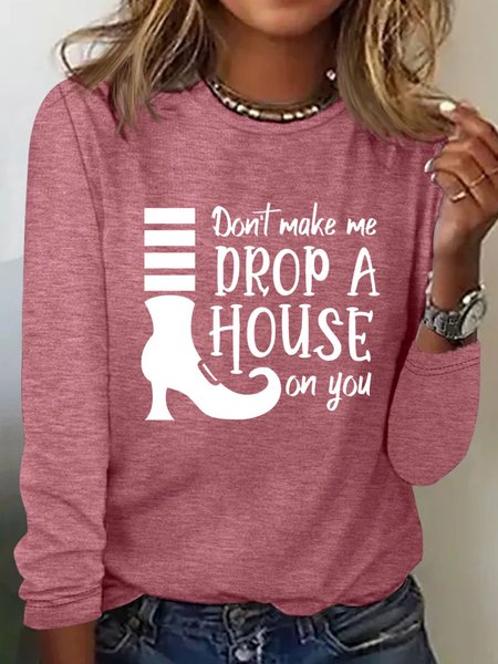 

Halloween text letter printed casual long sleeved T-shirt, Watermelon, Long sleeves
