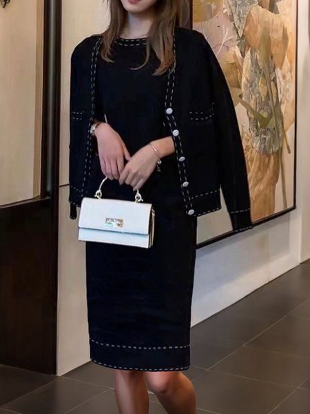 

Color Block Urban Sleeveless Regular Fit Sweater Dress, Black, Midi Dresses