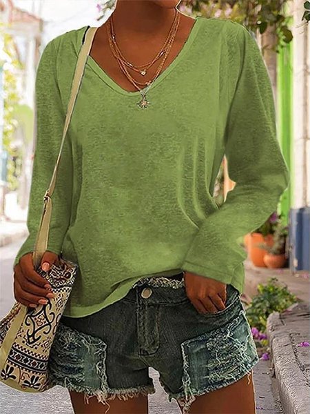 

Casual V Neck Long Sleeve, Green, Long sleeves