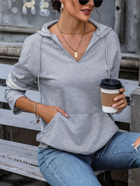 

Casual Plain Hoodie Loose Hoodie, Deep gray, Outerwear