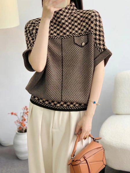 

Casual Mock Neck Raglan Sleeves Loose Sweater, Brown, Pullovers