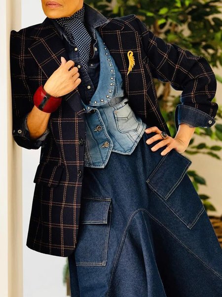 

Plaid Regular Fit Urban Lapel Collar Blazer, As picture, Blazers