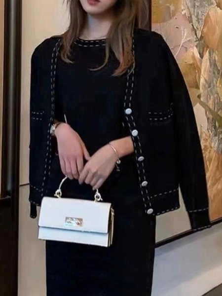 

Long Sleeve Urban Loose Color Block Cardigan, Black, Cardigans