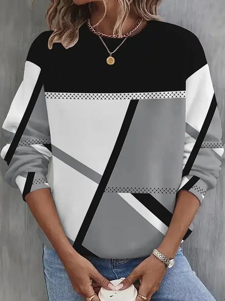 

Casual Crew Neck Geometric Sweatshirt, Gray, Hoodies & Sweatshirts