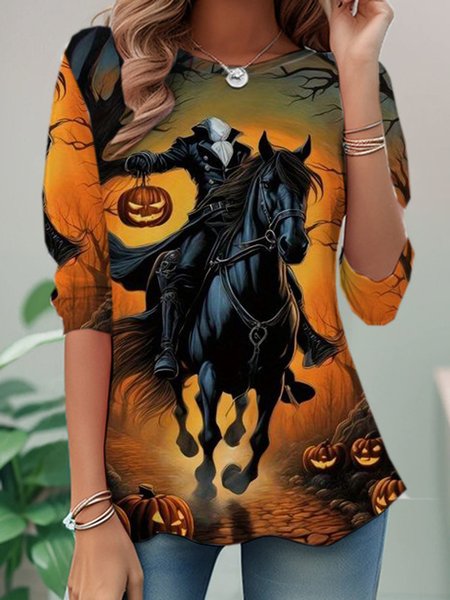 

Casual Halloween Crew Neck Long Sleeve T-shirt, Multicolor, T-shirts