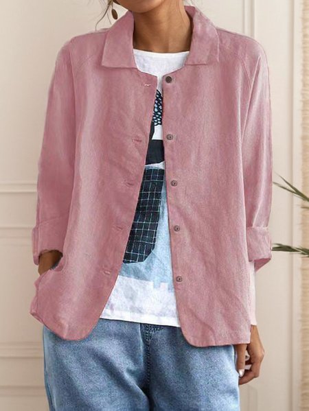 

Women's Plain Zipper Regular Loose Jacket, Pink, Outerwear