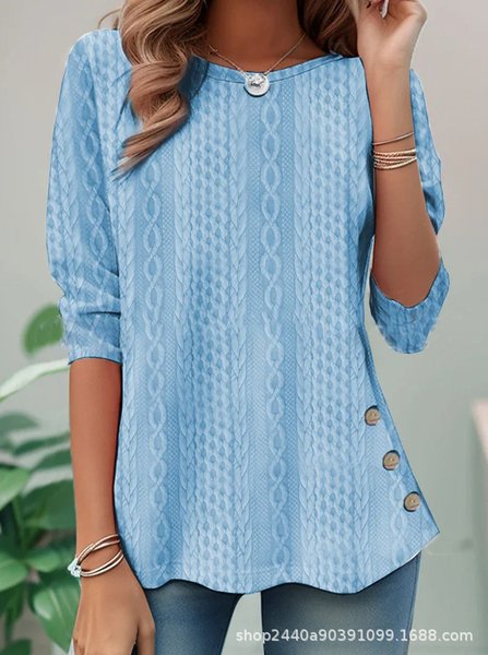

Crew Neck Long Sleeve Plain Regular Micro-Elasticity Loose Blouse For Women, Sky blue, Blouses