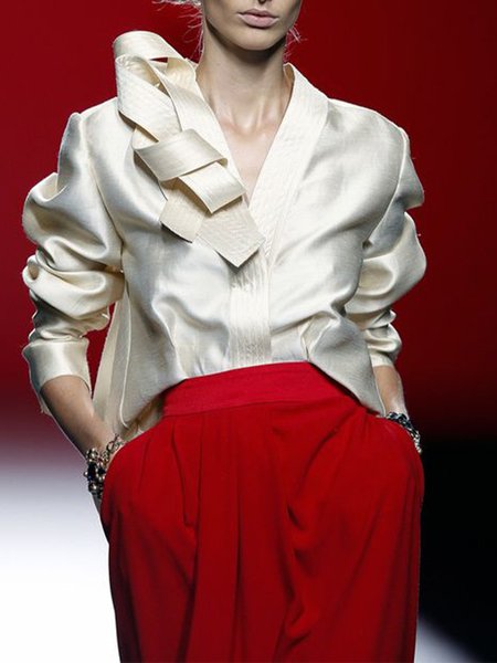 

Regular Sleeve Elegant Loose Plain Blouse, Off white, Blouses and Shirts