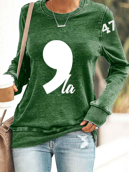 Women's La Print Casual Long Sleeve Casual Sweatshirt, Green, Hoodies&Sweatshirts