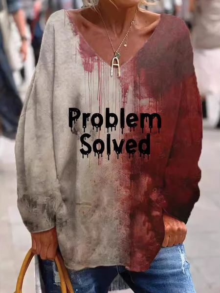 

Problem Solved Halloween Casual Crew Neck Regular Fit Long Sleeve, Wine red, Long sleeves